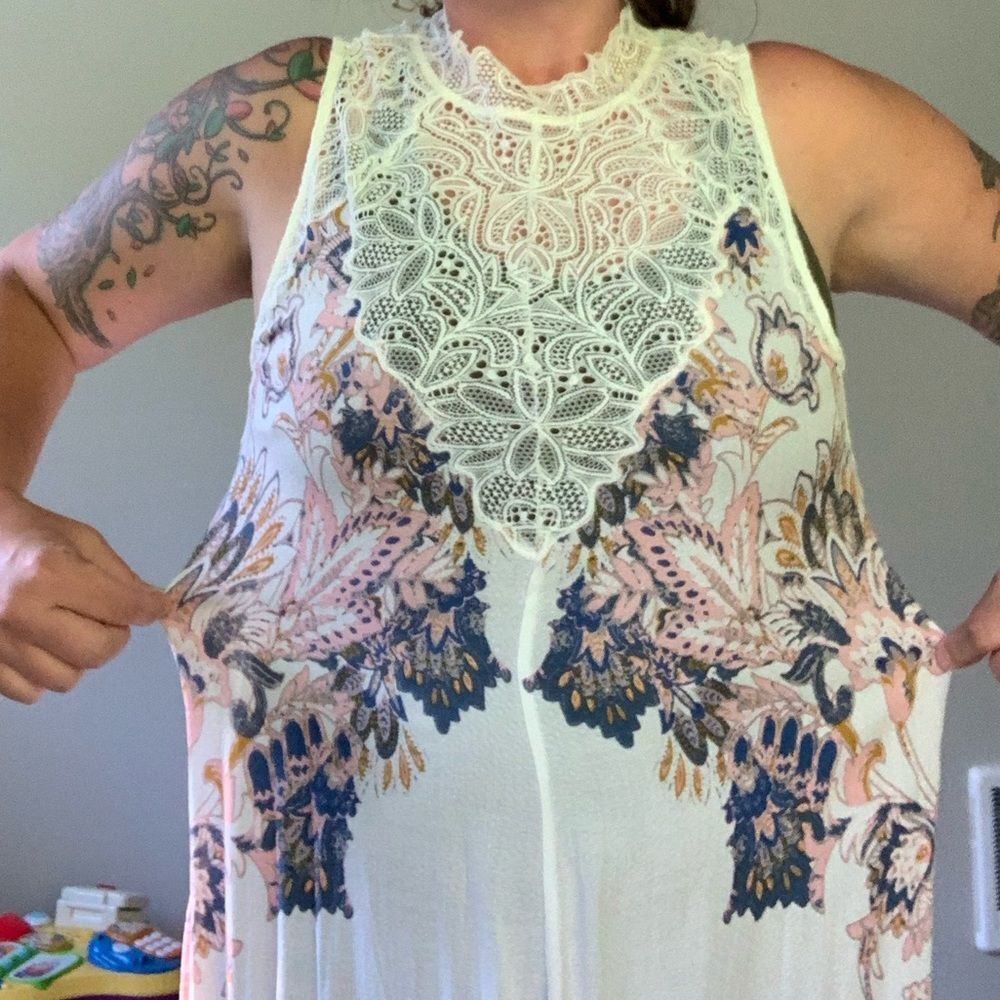 Free People Boho Lace Dress Womens M/L Fairy Whimsy Sheath Midi Delicate Summer - Picture 9 of 10